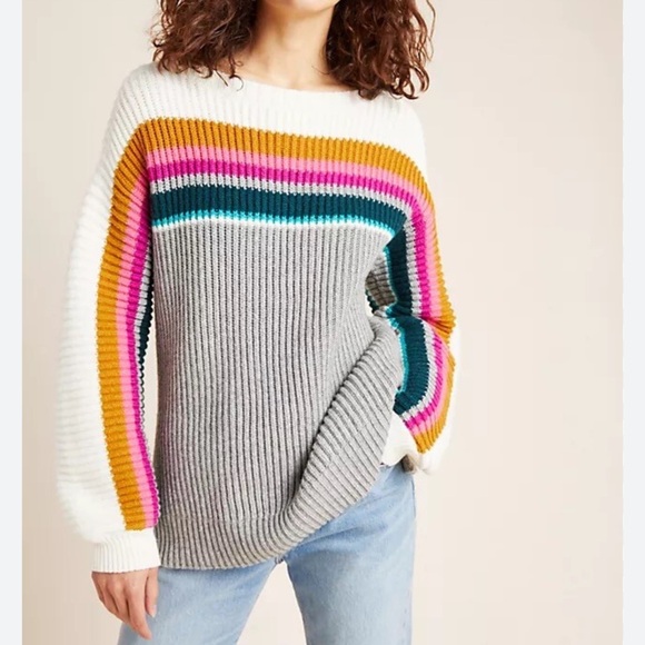 Anthropologie Sweaters - Anthropologie Sophie Ribbed Sweater Rainbow Stripe Chunky Knit-Small